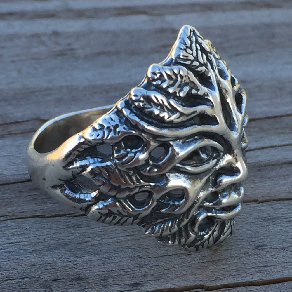 Green Man Ring .925 Sterling Silver Greenman made in USA - Picture 3 of 8